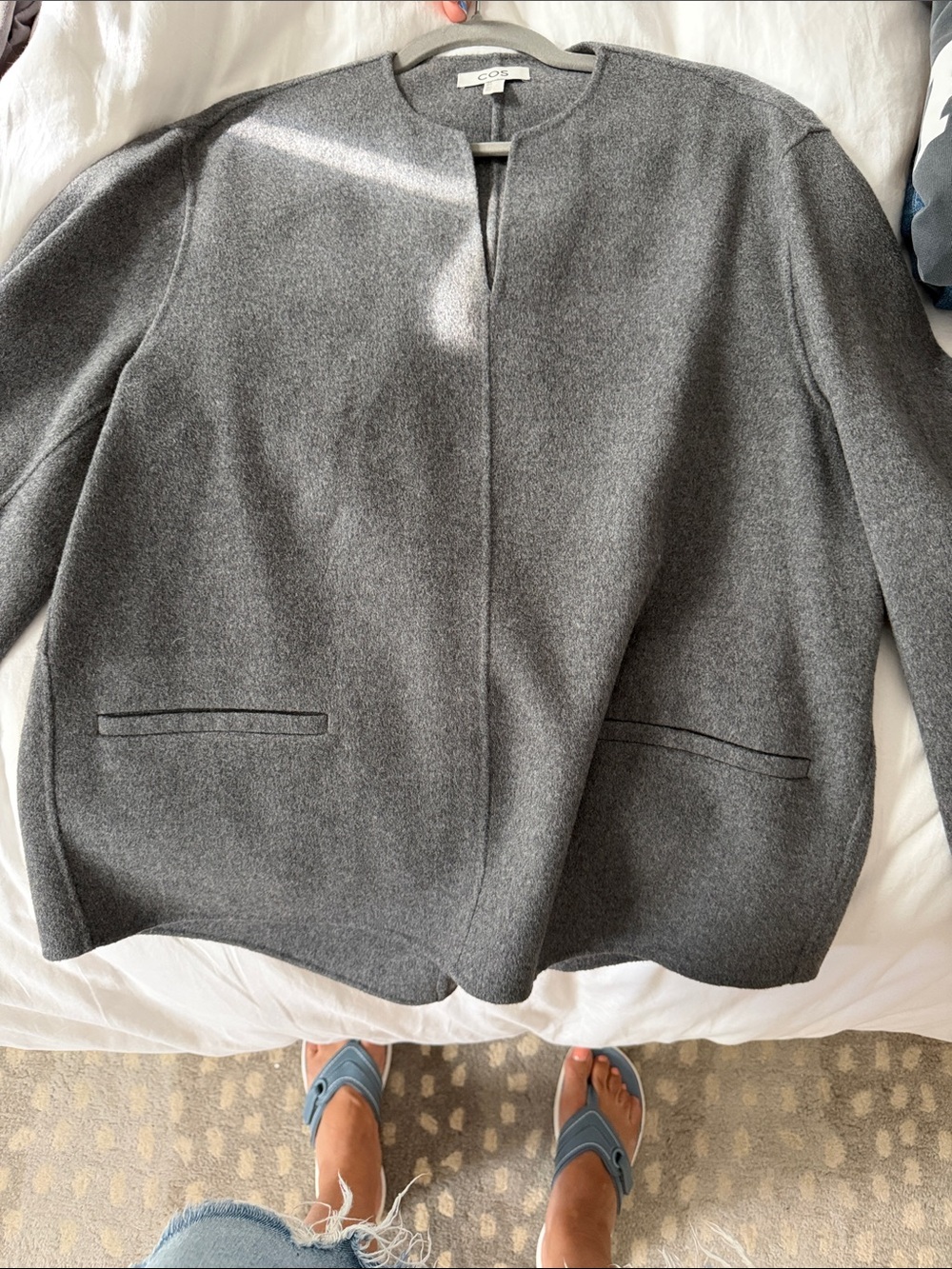 COS Gray Collarless Wool-Blend shirt